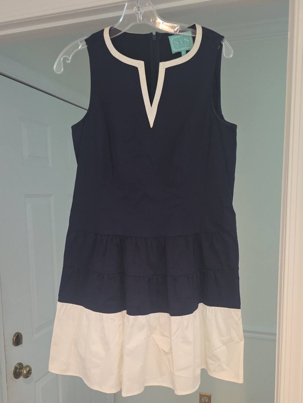 Sail to Sable Navy Dress with White Trim